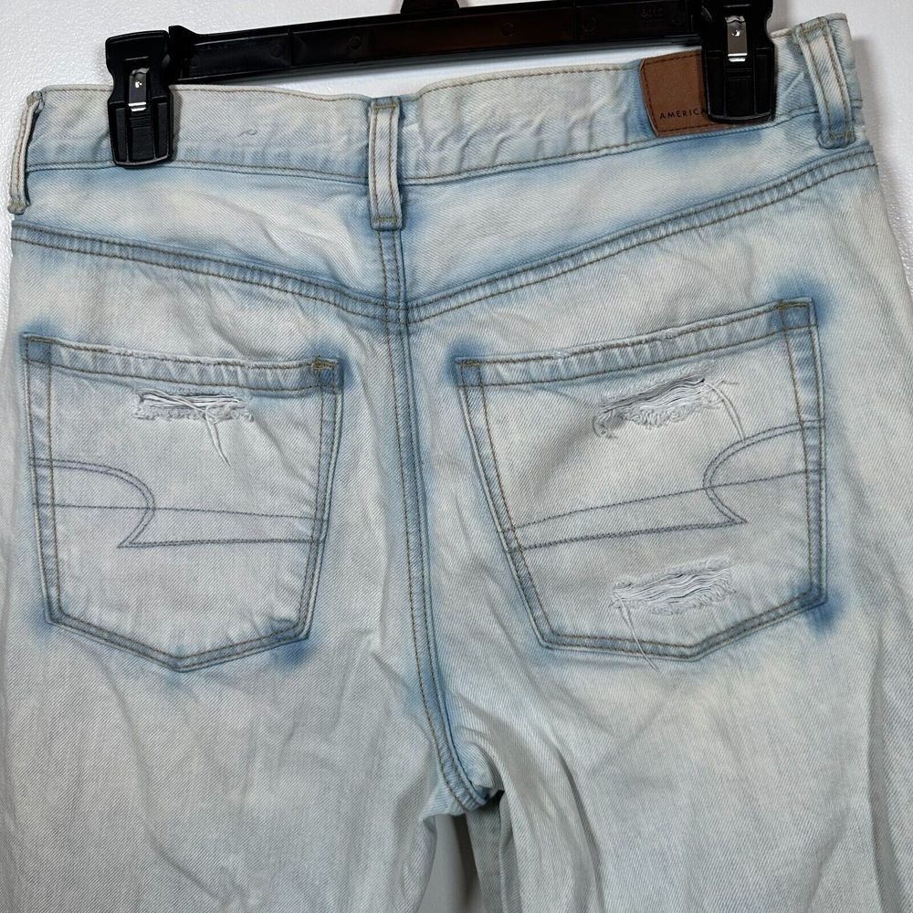 American Eagle‎ Mom Jeans 6 Light Blue Distressed High Rise Rigid Denim Womens